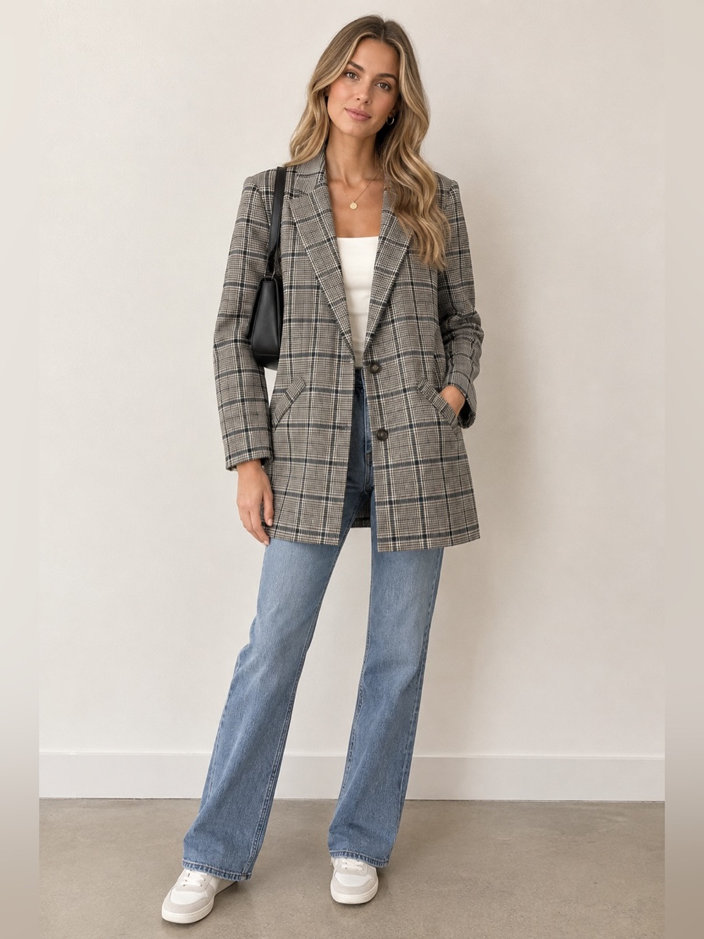 MINIMUM Plaid Blazer Jacket Beige + Deep Green | Quiet Luxury Old Money | Sz S